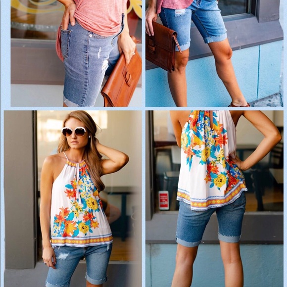 Cropped Distressed Denim Shorts - Picture 2 of 2